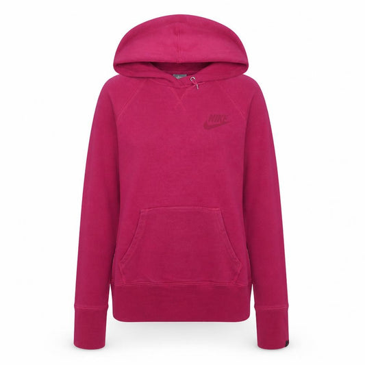 Front view of Nike women’s pink pullover hoodie large 100% cotton sportswear