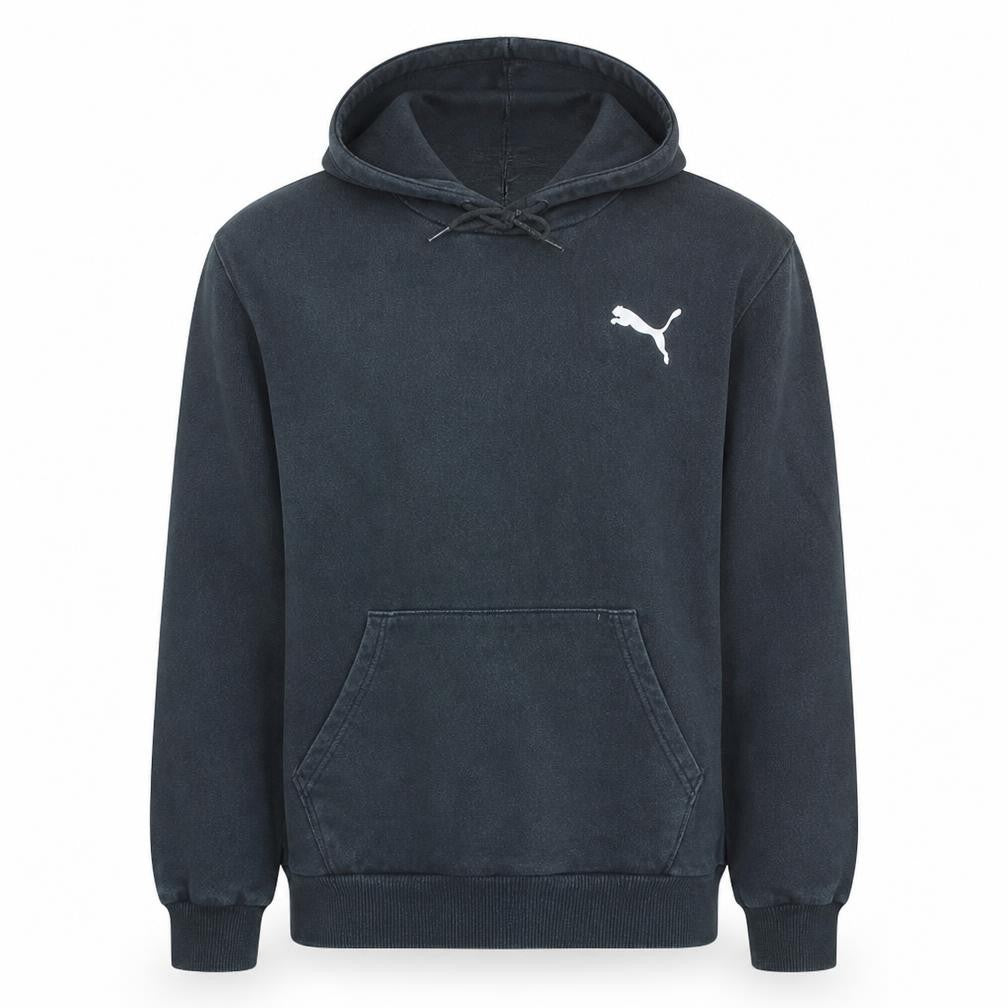 Front view of Puma Men's Black Pullover Hoodie M Logo Fleece Sweatshirt