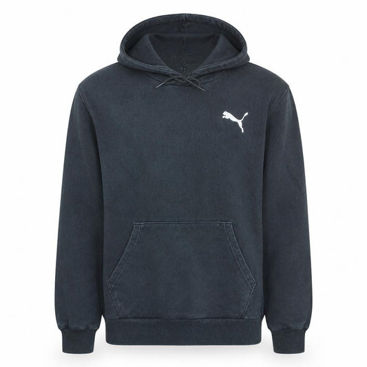Front view of Puma Men's Black Pullover Hoodie M Logo Fleece Sweatshirt