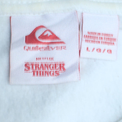 Quiksilver Stranger Things White Cotton Hoodie Women L Pullover Graphic