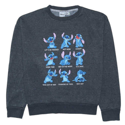 Disney Women Grey Stitch Graphic Crew Neck Pullover Sweatshirt Size 10/12