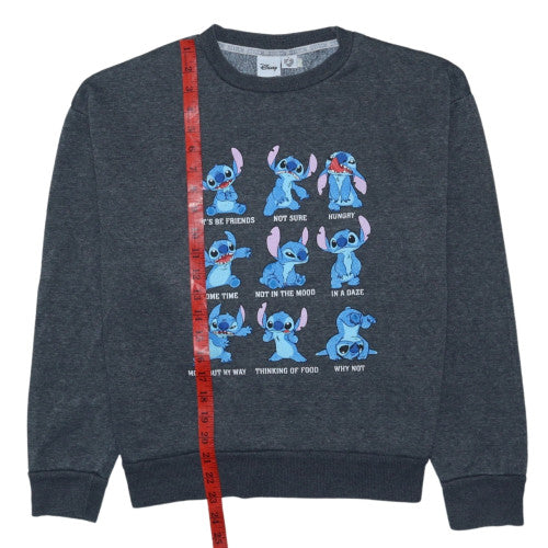 Disney Women Grey Stitch Graphic Crew Neck Pullover Sweatshirt Size 10/12