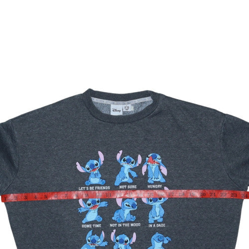 Disney Women Grey Stitch Graphic Crew Neck Pullover Sweatshirt Size 10/12