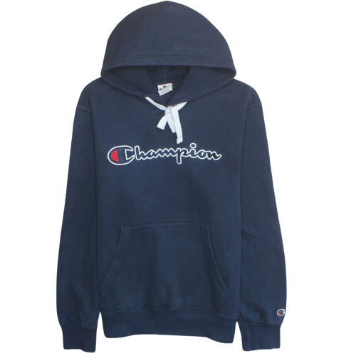 Champion Men's Blue Pullover Hoodie Large Logo Fleece Sweatshirt