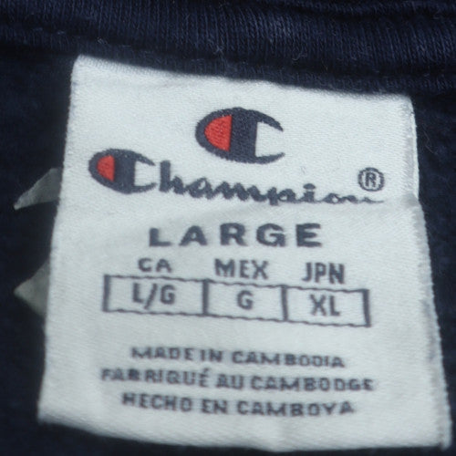 Champion Men's Blue Pullover Hoodie Large Logo Fleece Sweatshirt