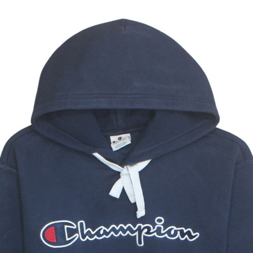 Champion Men's Blue Pullover Hoodie Large Logo Fleece Sweatshirt