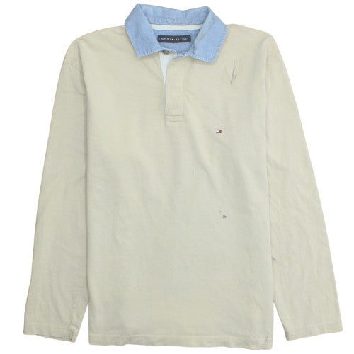 Tommy Hilfiger Men's Beige Long Sleeve Cotton Polo Shirt M