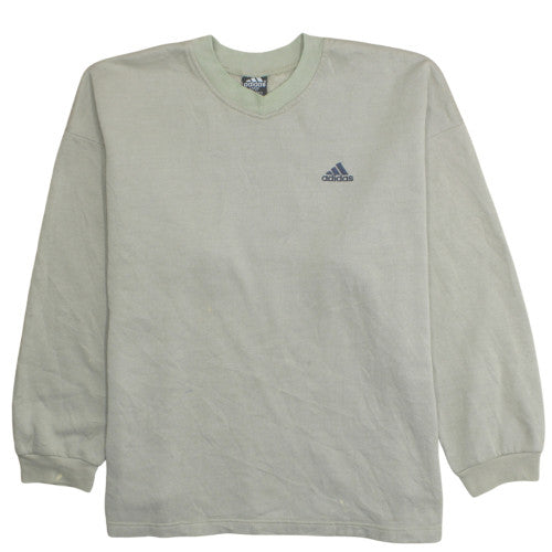 adidas Men's Beige Logo Pullover Sweatshirt L Crew Neck Fleece