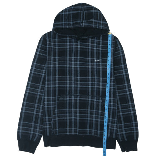 Nike Men’s Black Check Pullover Hoodie L Fleece Regular Fit