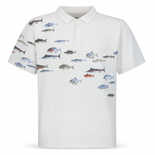 Front view of Nautica Men's White XL Cotton Fish Print Polo Shirt