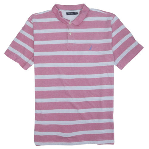 Nautica Men's Pink White Striped 2XL Cotton Polo Shirt
