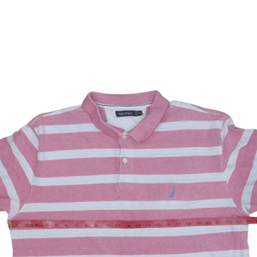 Nautica Men's Pink White Striped 2XL Cotton Polo Shirt
