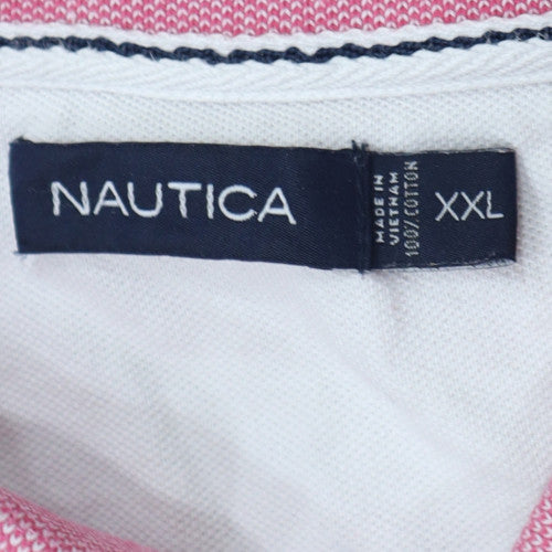 Nautica Men's Pink White Striped 2XL Cotton Polo Shirt