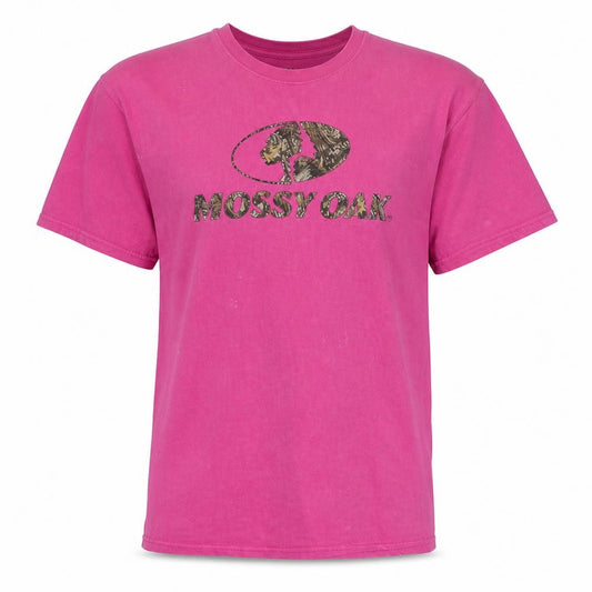 Front view of Mossy Oak Women's Pink Cotton Logo Short Sleeve T-Shirt, size L