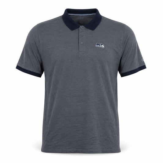Front view of Reebok Men’s Grey Polo Shirt, size L, Regular Fit American Football Logo