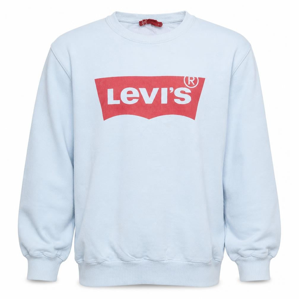 Front view of Levi's Men's White Crew Neck Pullover Sweatshirt Medium Cotton Blend