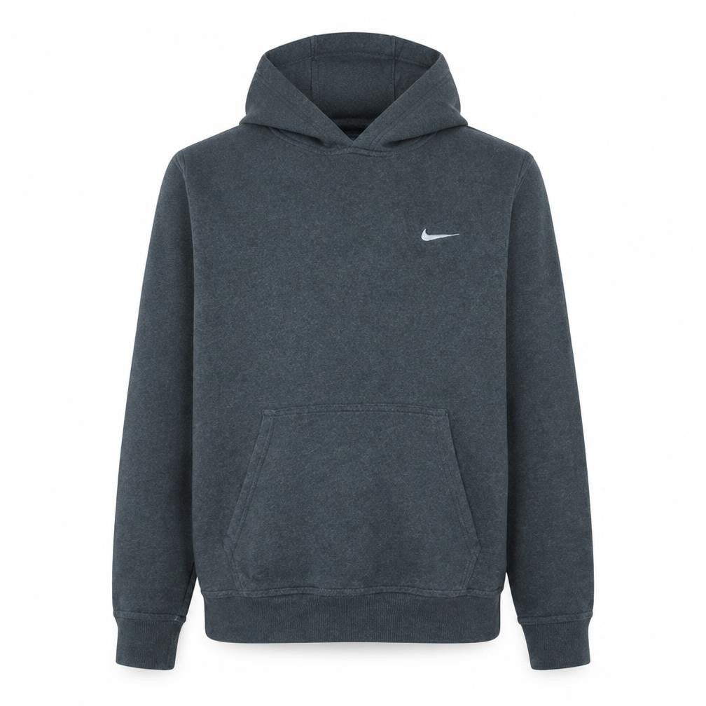 Front view of Nike men’s grey pullover hoodie medium fleece logo sportswear