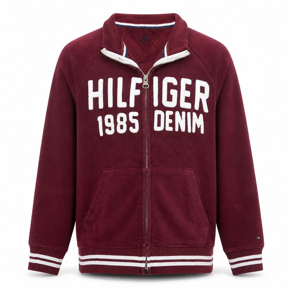 Front view of Tommy Hilfiger Men’s Red Full Zip Logo Sweatshirt, size M