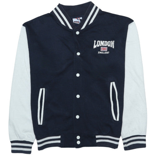 Awnhill Men's Blue London England Varsity Button Sweatshirt S