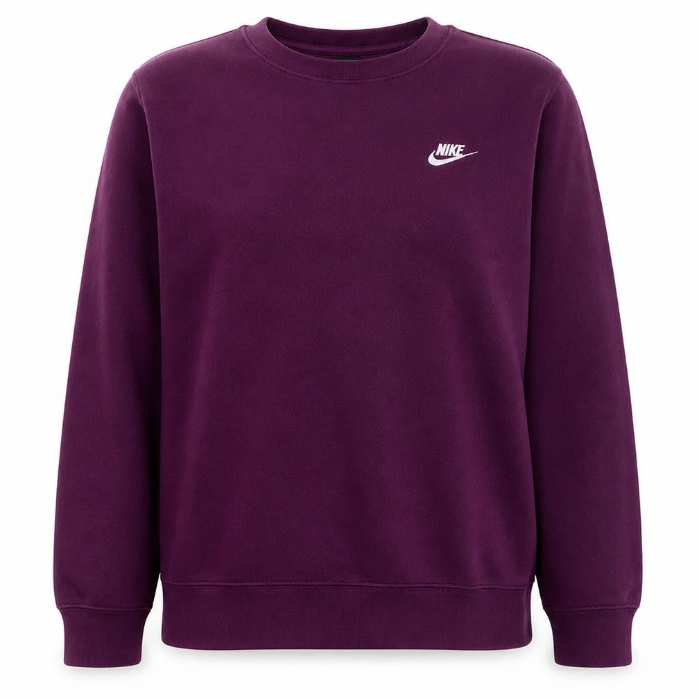 Front view of Nike women’s purple crew neck pullover sweatshirt, size L