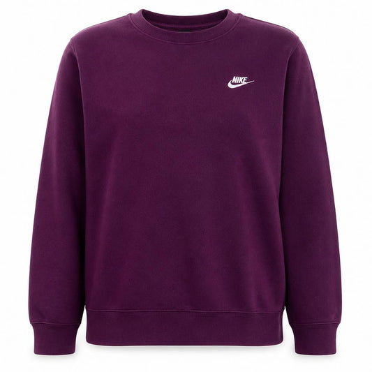 Front view of Nike women’s purple crew neck pullover sweatshirt, size L
