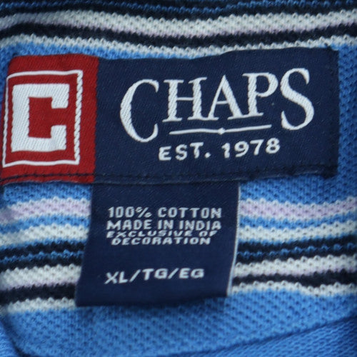 Chaps Men's Blue Striped Cotton Polo Shirt XL