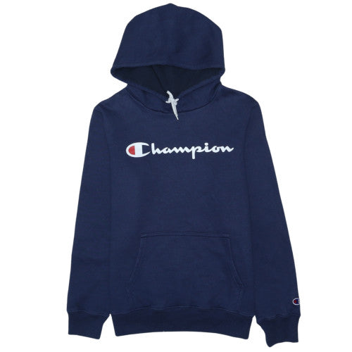Champion Men's Blue Pullover Hoodie Medium Logo Fleece Sweatshirt