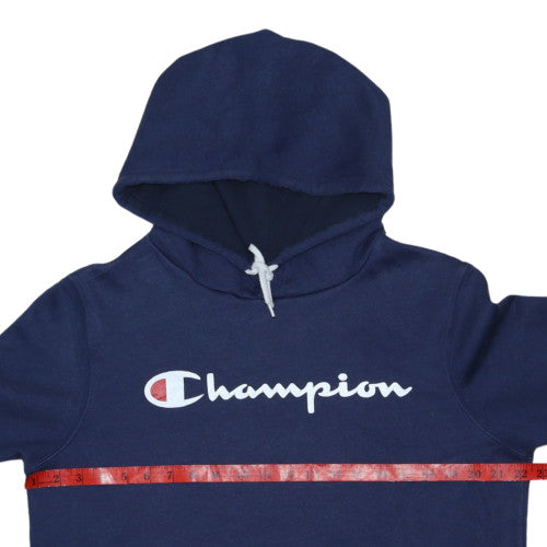 Champion Men's Blue Pullover Hoodie Medium Logo Fleece Sweatshirt
