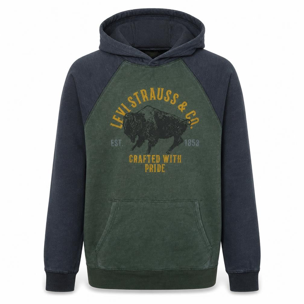 Front view of Levi's Men's Green Pullover Hoodie, size S, Graphic Fleece Sweatshirt