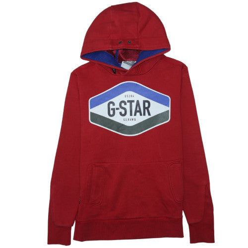 G-Star Raw Men's Red Pullover Hoodie Size L Graphic Print Cotton
