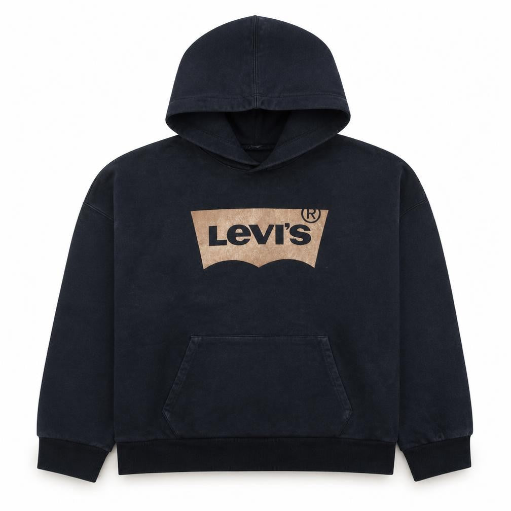 Front view of Levi's Men's Black Pullover Hoodie L Regular Fit Logo Fleece