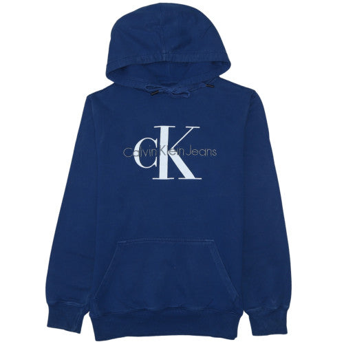 Calvin Klein Jeans Men's Blue Pullover Hoodie M Logo Cotton Fleece