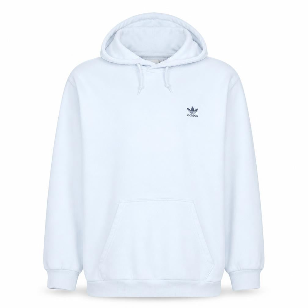 Front view of adidas Men's White XL Pullover Hoodie Fleece Regular Fit