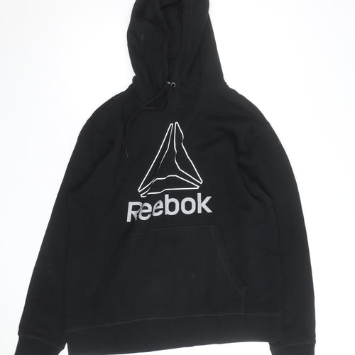 Reebok Men's Black Pullover Hoodie L Graphic Logo Fleece Sweatshirt