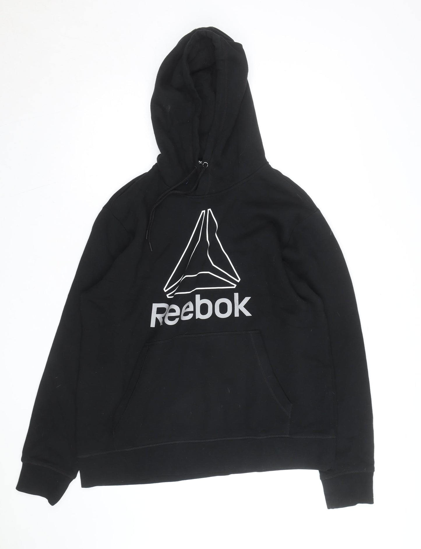 Reebok Men's Black Pullover Hoodie L Graphic Logo Fleece Sweatshirt