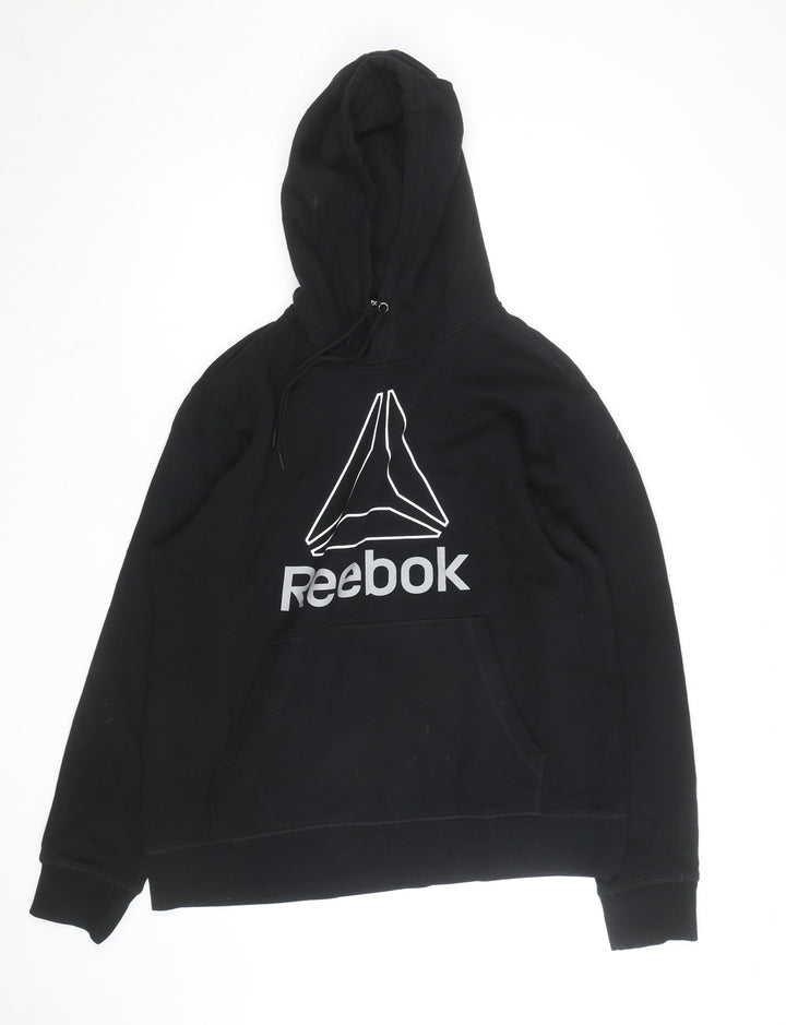 Reebok Men's Black Pullover Hoodie L Graphic Logo Fleece Sweatshirt