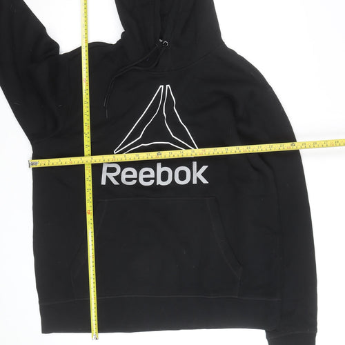 Reebok Men's Black Pullover Hoodie L Graphic Logo Fleece Sweatshirt