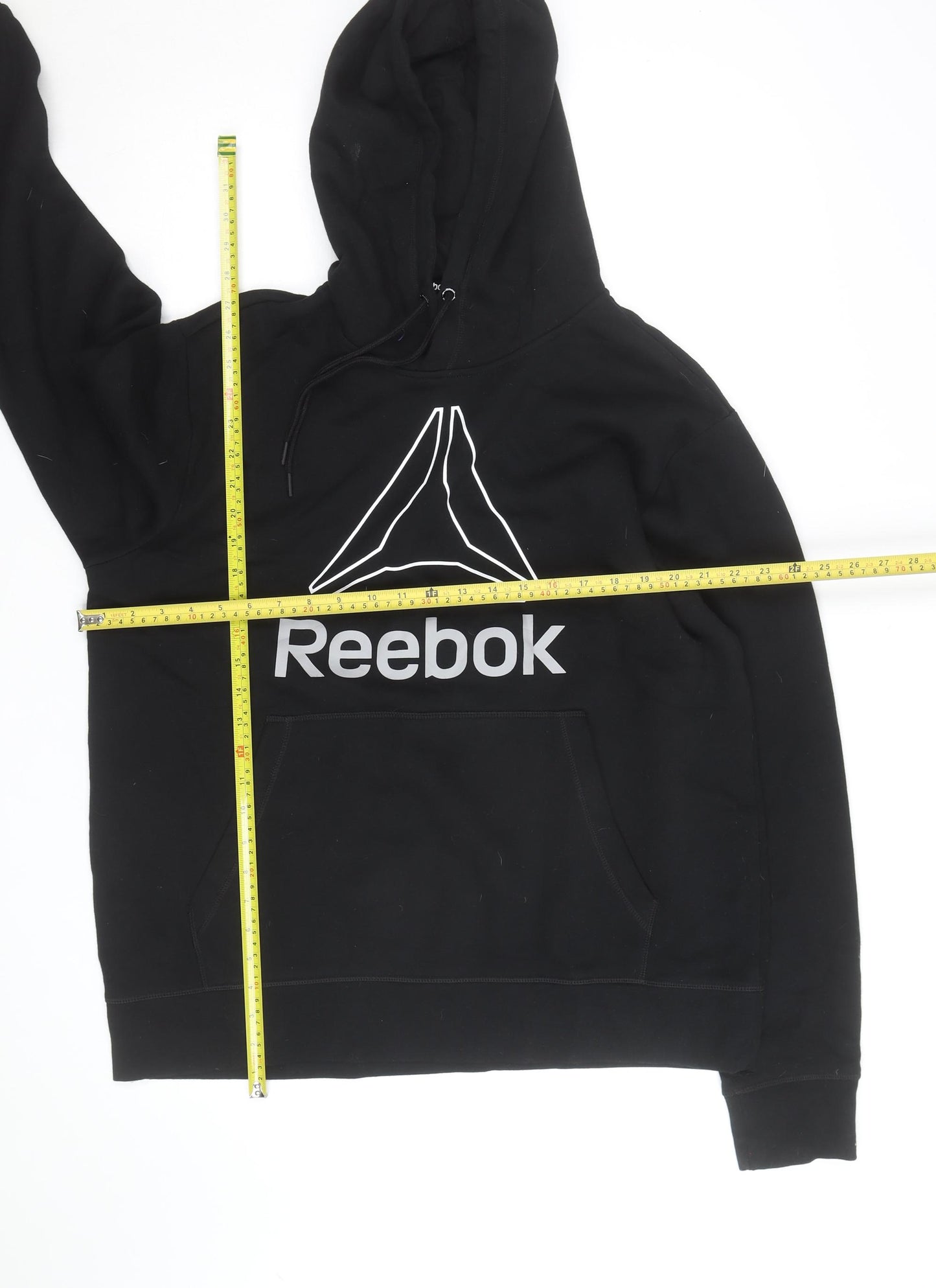Reebok Men's Black Pullover Hoodie L Graphic Logo Fleece Sweatshirt