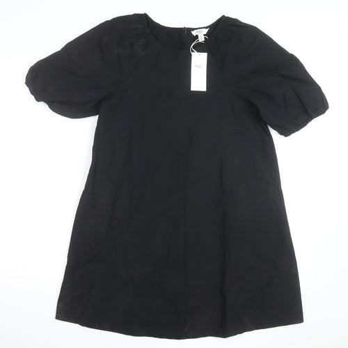 Marks and Spencer Women’s Black Cotton Shift Dress Size 6 Puff Sleeve