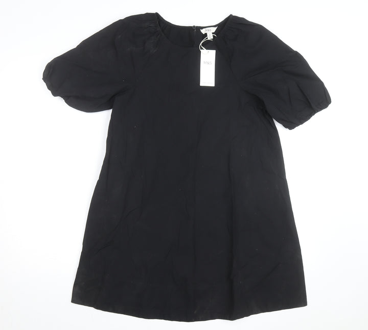 Marks and Spencer Women’s Black Cotton Shift Dress Size 6 Puff Sleeve