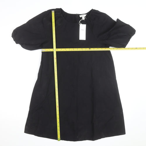Marks and Spencer Women’s Black Cotton Shift Dress Size 6 Puff Sleeve