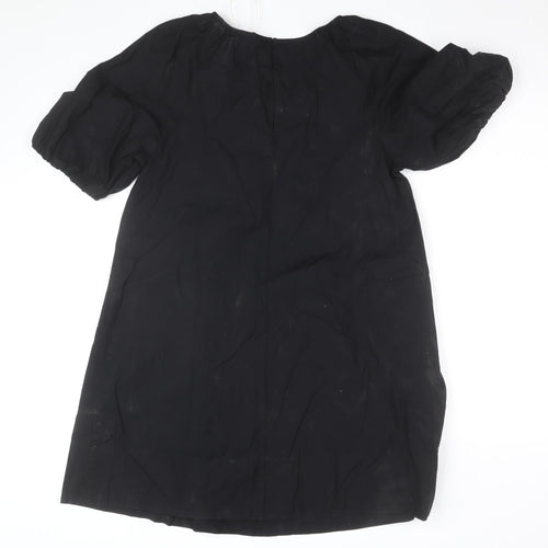 Marks and Spencer Women’s Black Cotton Shift Dress Size 6 Puff Sleeve