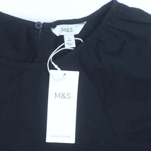Marks and Spencer Women’s Black Cotton Shift Dress Size 6 Puff Sleeve