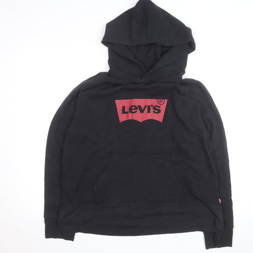 Levi's Girls Black Pullover Hoodie L Logo Graphic Cotton Blend