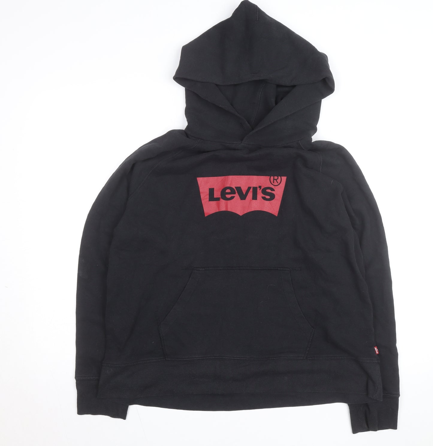 Levi's Girls Black Pullover Hoodie L Logo Graphic Cotton Blend