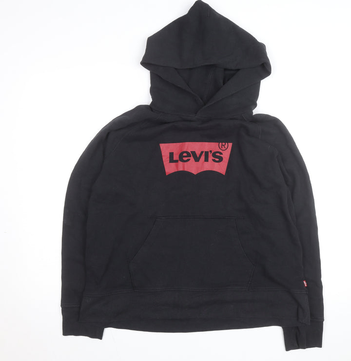 Levi's Girls Black Pullover Hoodie L Logo Graphic Cotton Blend
