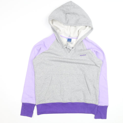 Reebok Women’s Grey & Purple Pullover Hoodie L Fleece Lined Casual