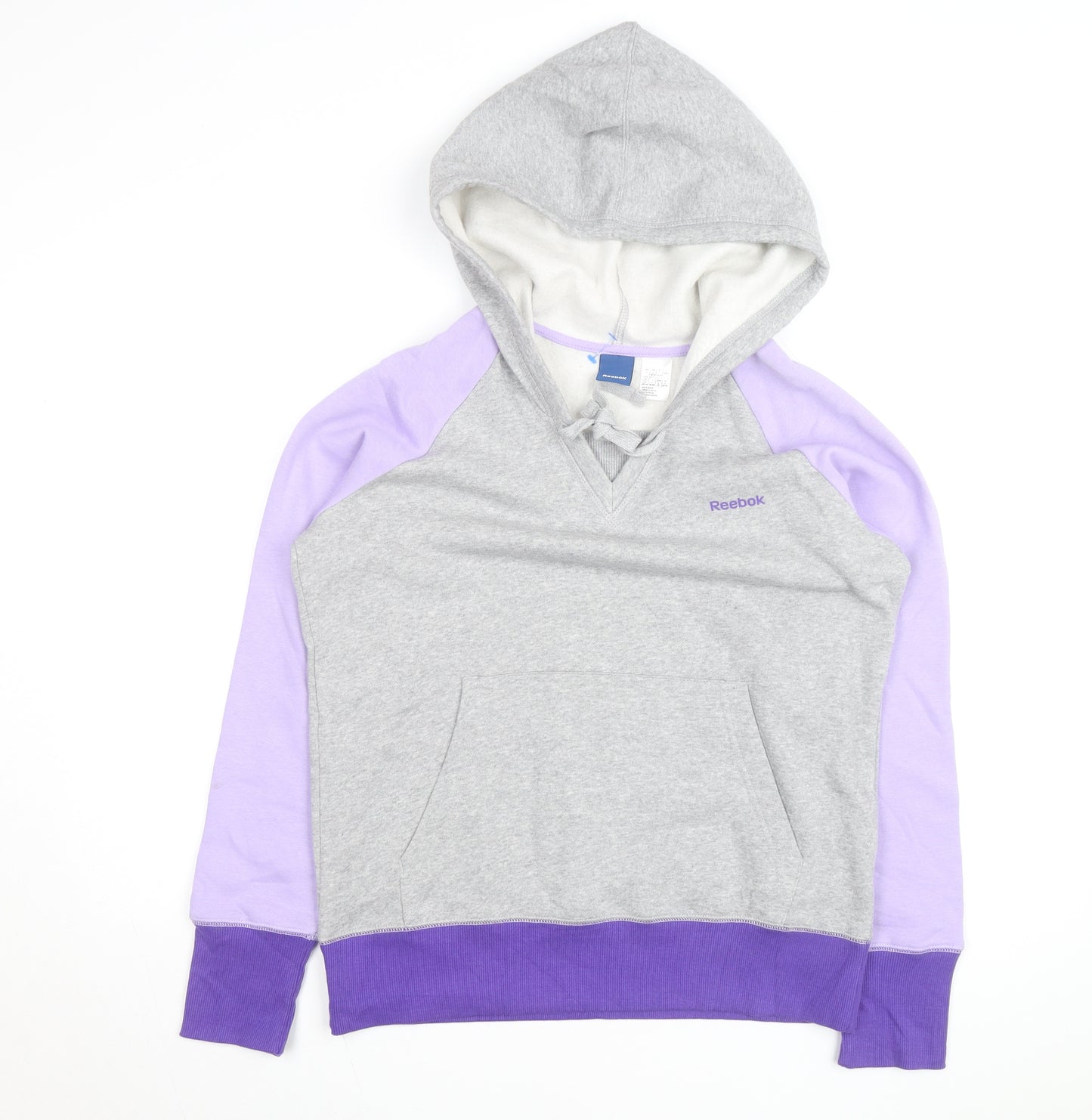 Reebok Women’s Grey & Purple Pullover Hoodie L Fleece Lined Casual