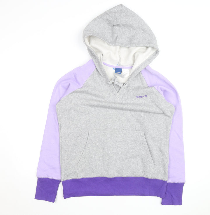 Reebok Women’s Grey & Purple Pullover Hoodie L Fleece Lined Casual
