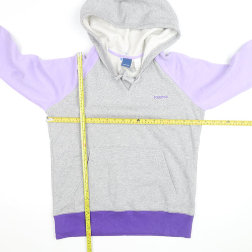 Reebok Women’s Grey & Purple Pullover Hoodie L Fleece Lined Casual